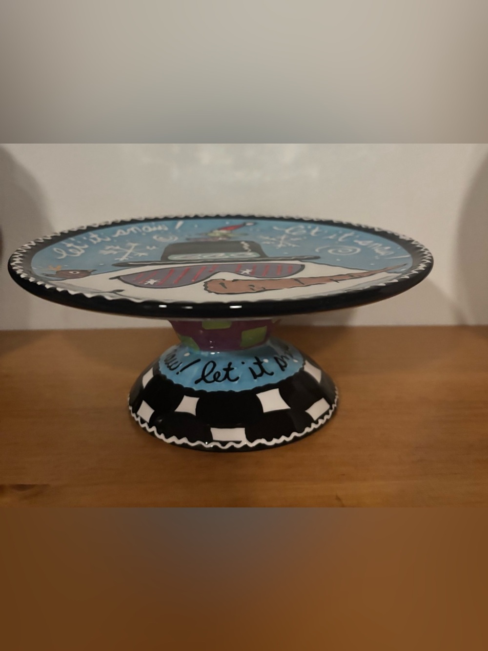 With Love Joanne DeLomba Let It Snow Christmas Cake Stand